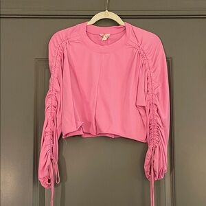 Stylish Pink Ruched Sleeve Sweatshirt
